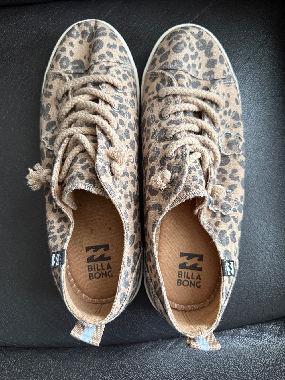 Billabong Leopard-Print Canvas Sneakers in Tan and Black